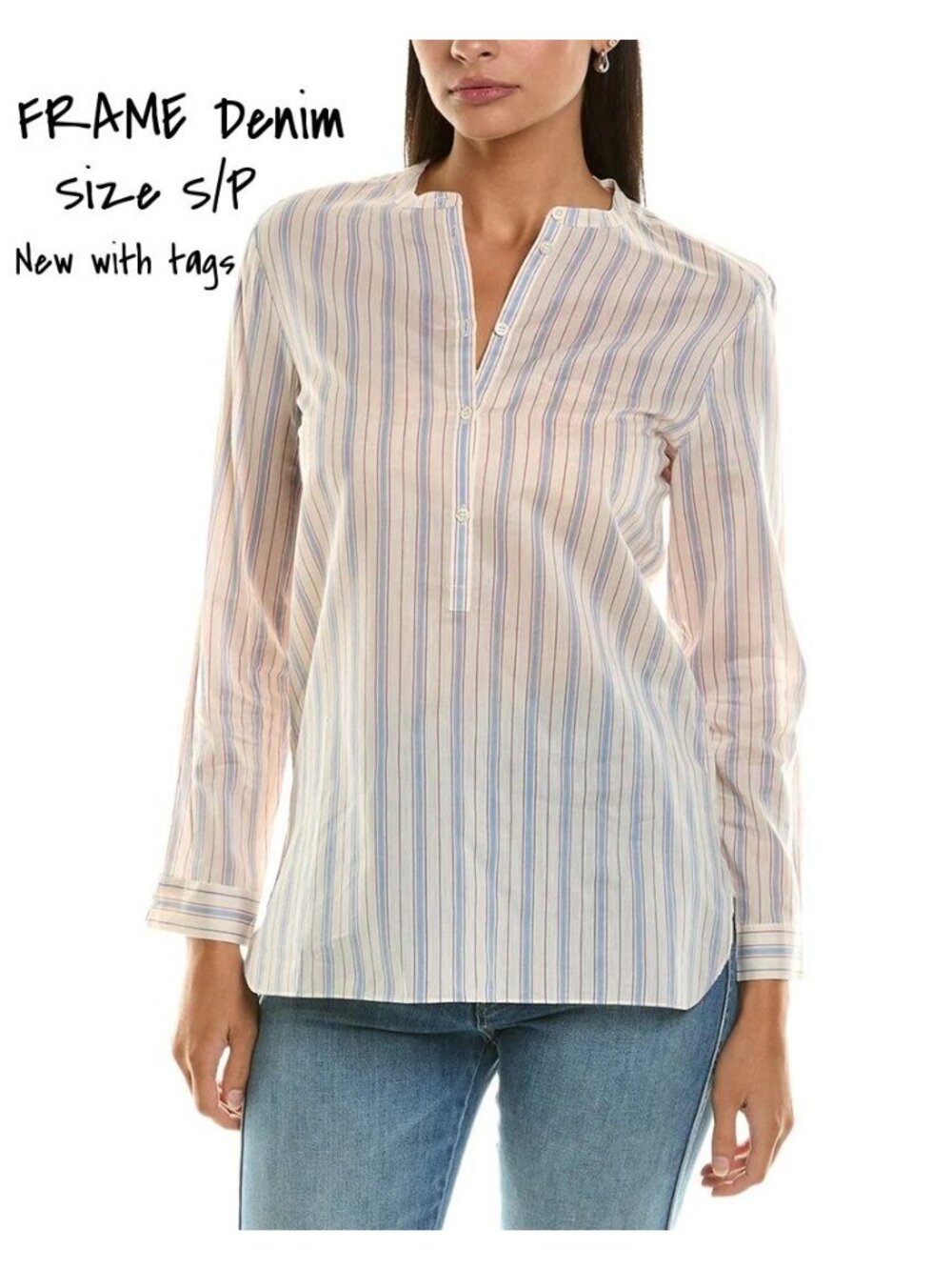 FRAME Denim Silk-Blend Henley Shirt Women Size S/P New With Tag